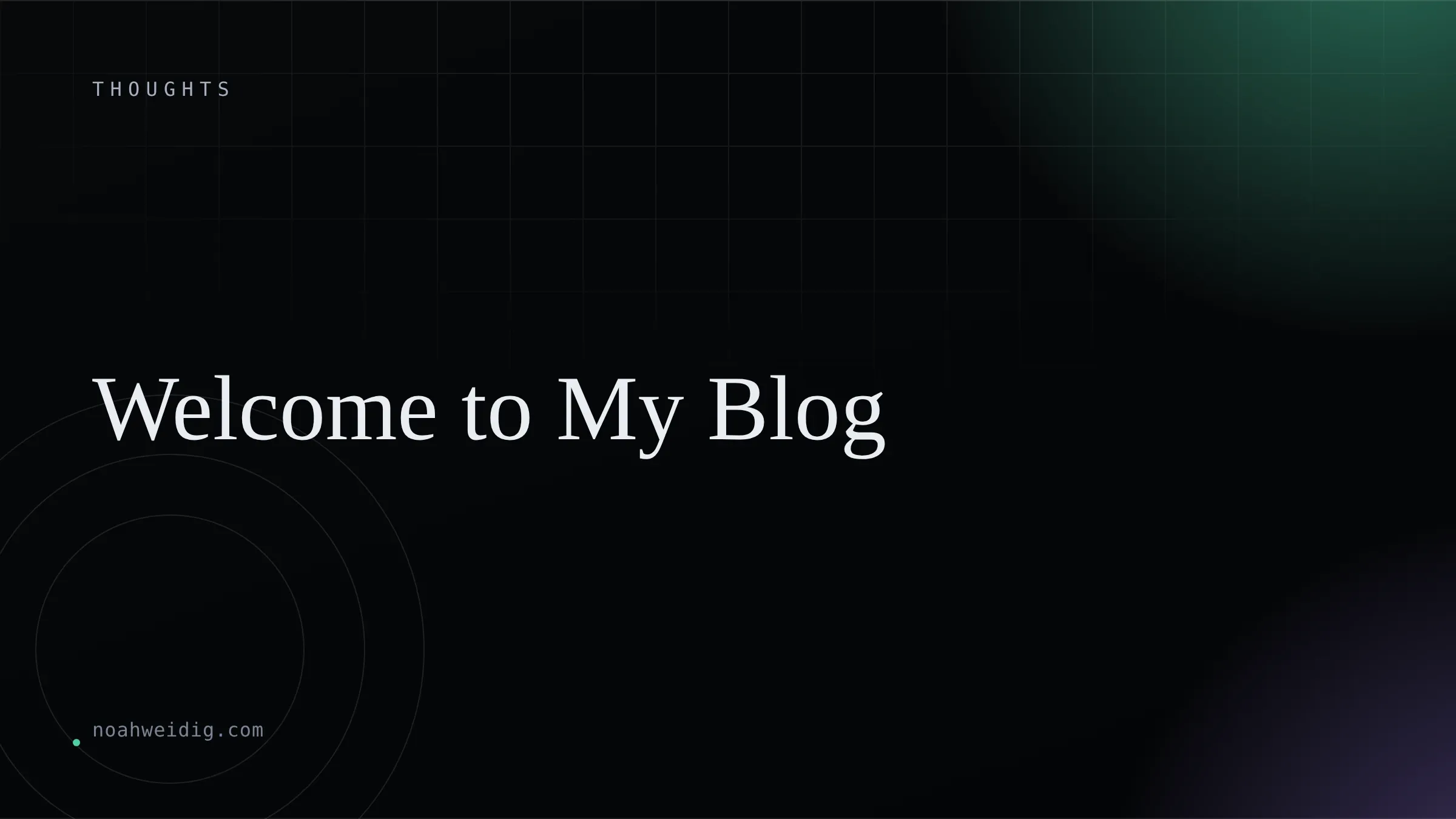Cover card reading “Welcome to My Blog” over the site's accent and violet gradient