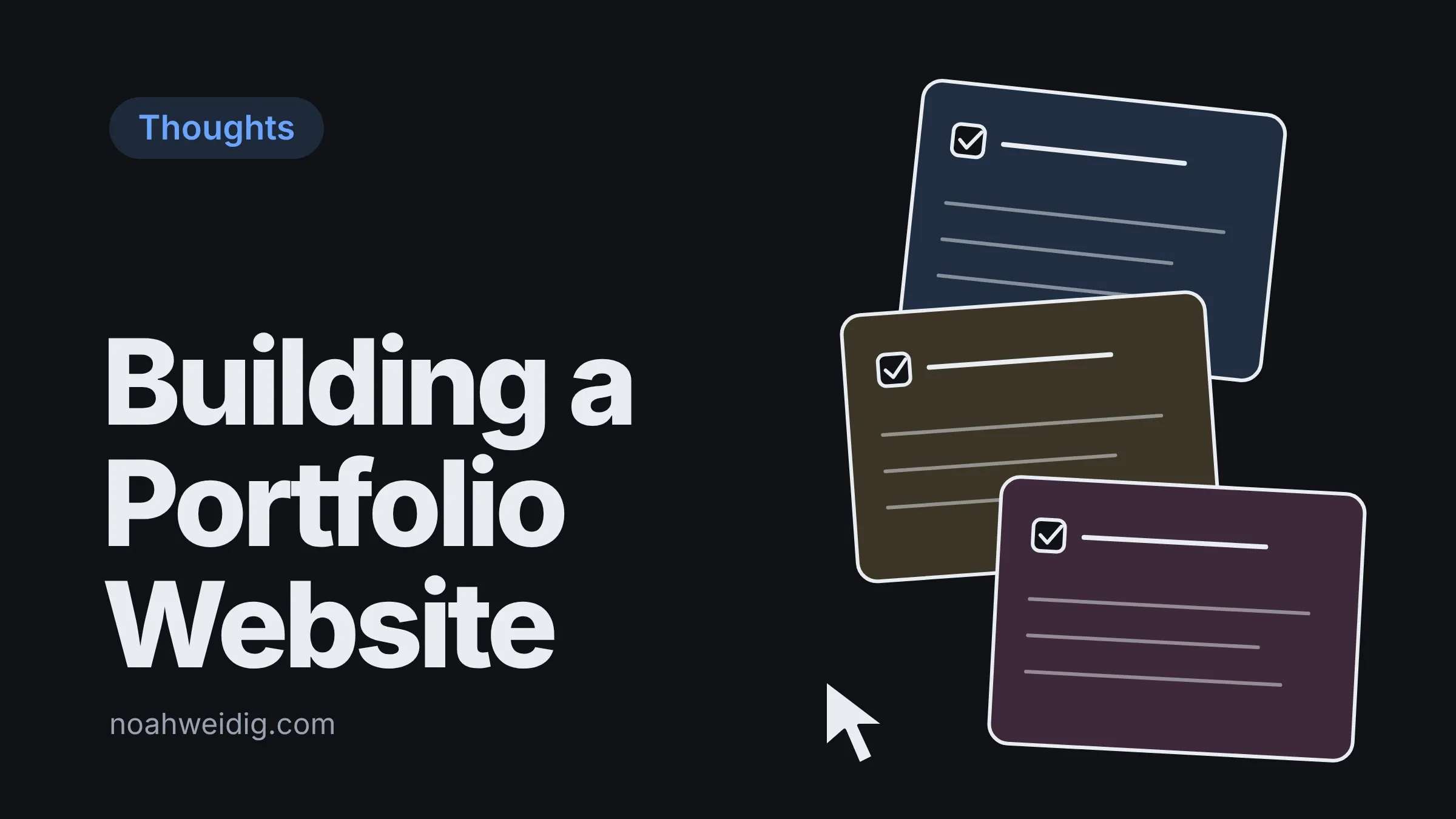 Cover card reading “Building a Portfolio Website” beside three stacked to-do cards in blue, yellow and pink