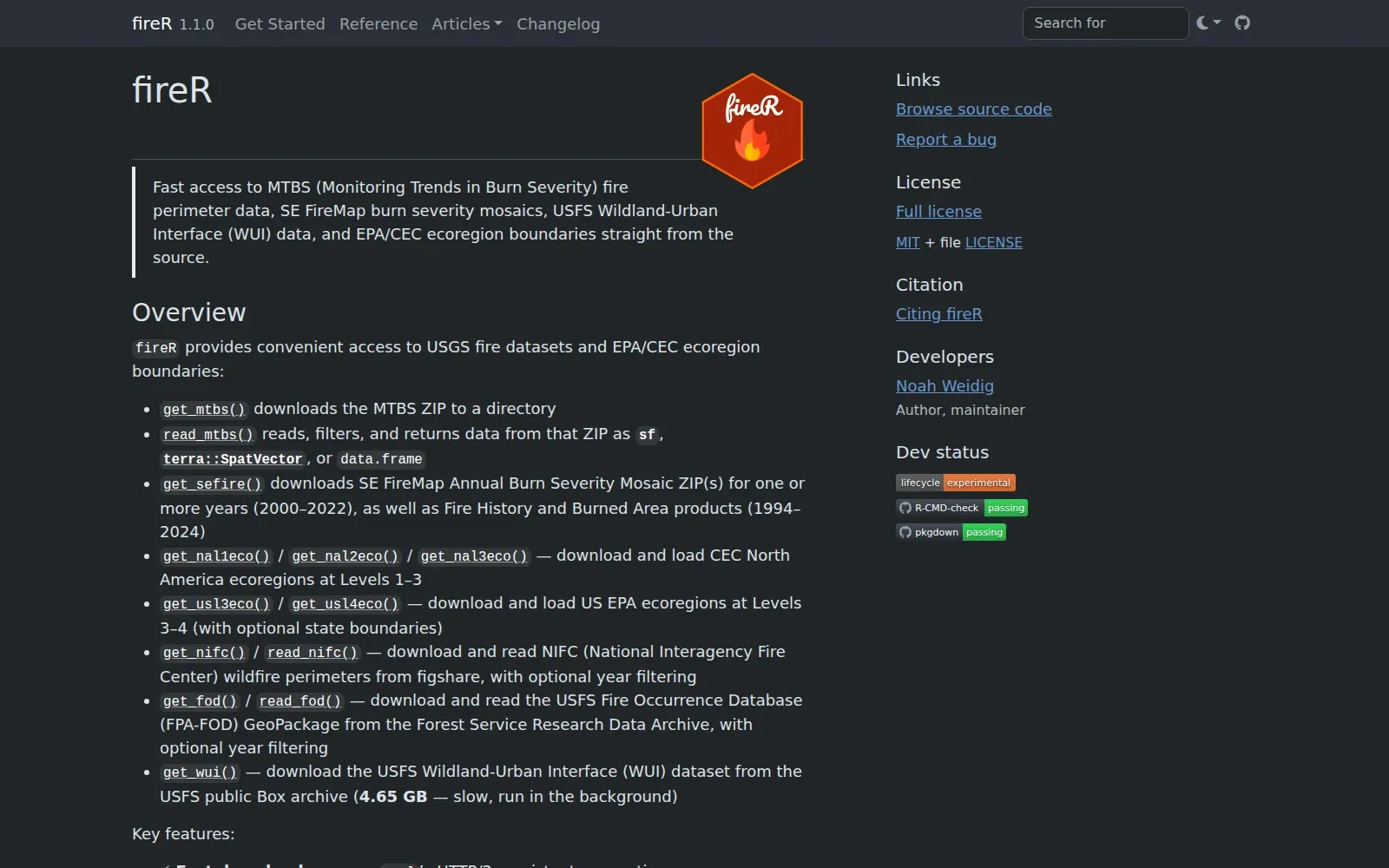 fireR package documentation